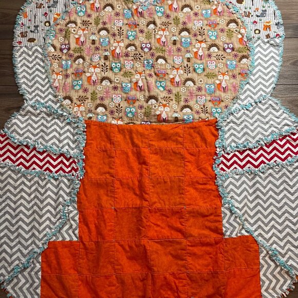 Handcrafted Quilted Owl Blanket Multicolor Woodland Patchwork Print 47in X 58 in - Picture 8 of 13